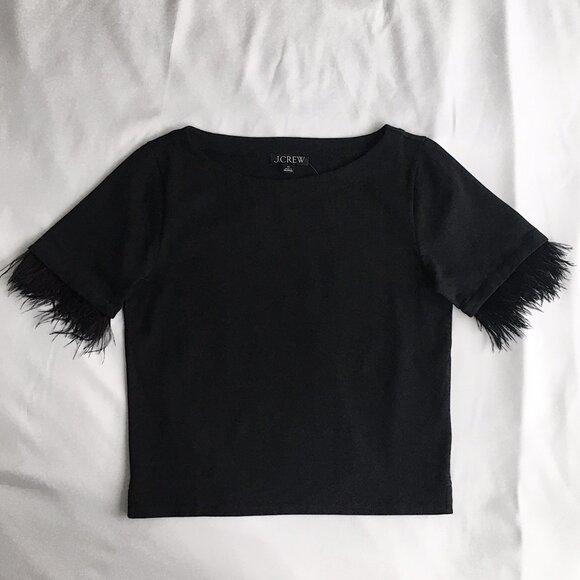 J.Crew Mariner jersey cropped boatneck T-shirt with feathers - Picture 2 of 9